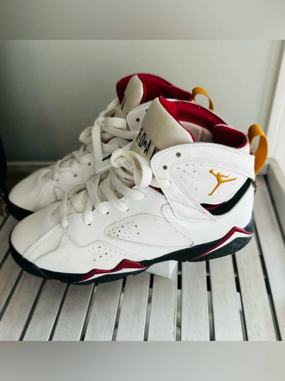 Air Jordan 7 Retro White Maroon Gold Basketball Sneakers - Picture 8 of 11
